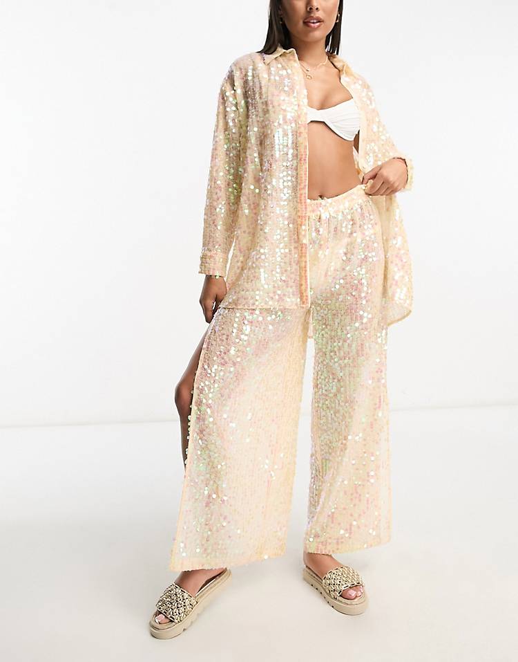 Miss Selfridge sequin sheer oversized beach set